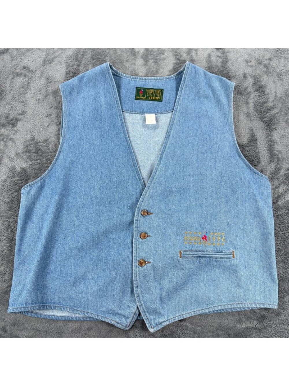 Vintage 1996 Atlanta Olympics Terry Denim Vest XL Olympic Games Collection USA